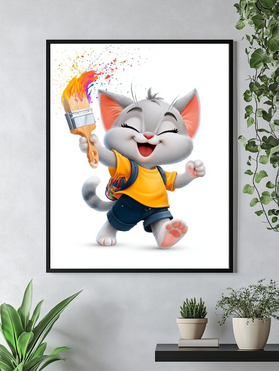 Happy Cat Paint Splash Poster. — room view 4