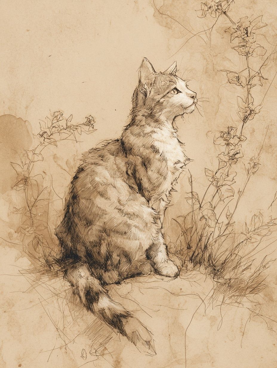 Sepia Cat Sketch Poster. poster — illustration art