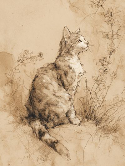 Sepia Cat Sketch Poster. poster print