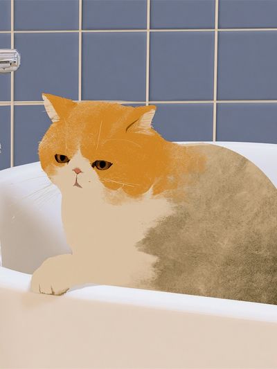 Cat in Bathtub Illustration Poster. poster print