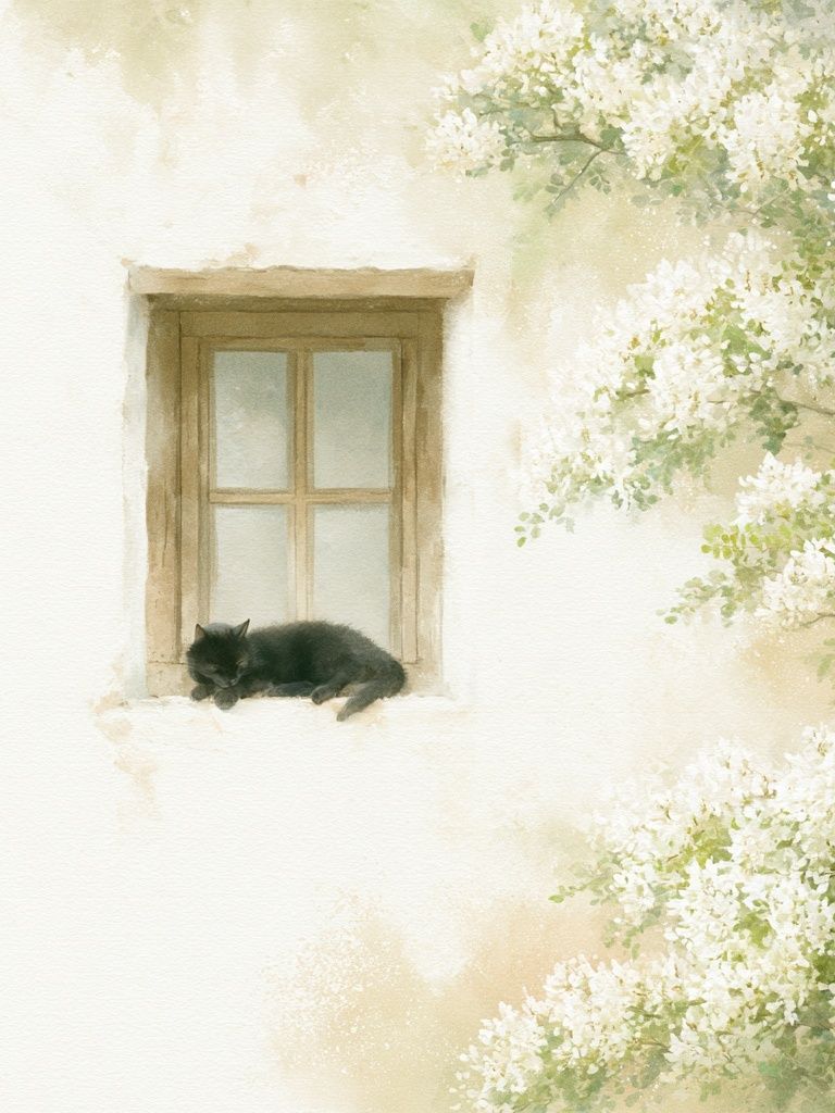 Sleeping Cat Window Watercolor Poster. poster detail