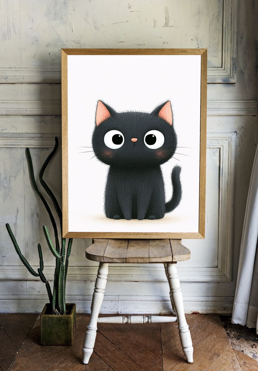 Cute Black Cat Illustration Poster. — room view 1