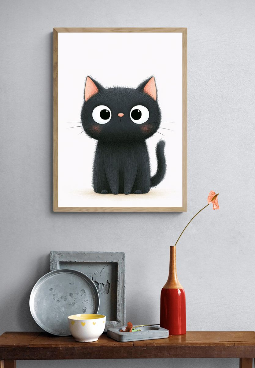 Cute Black Cat Illustration Poster. — room view 3