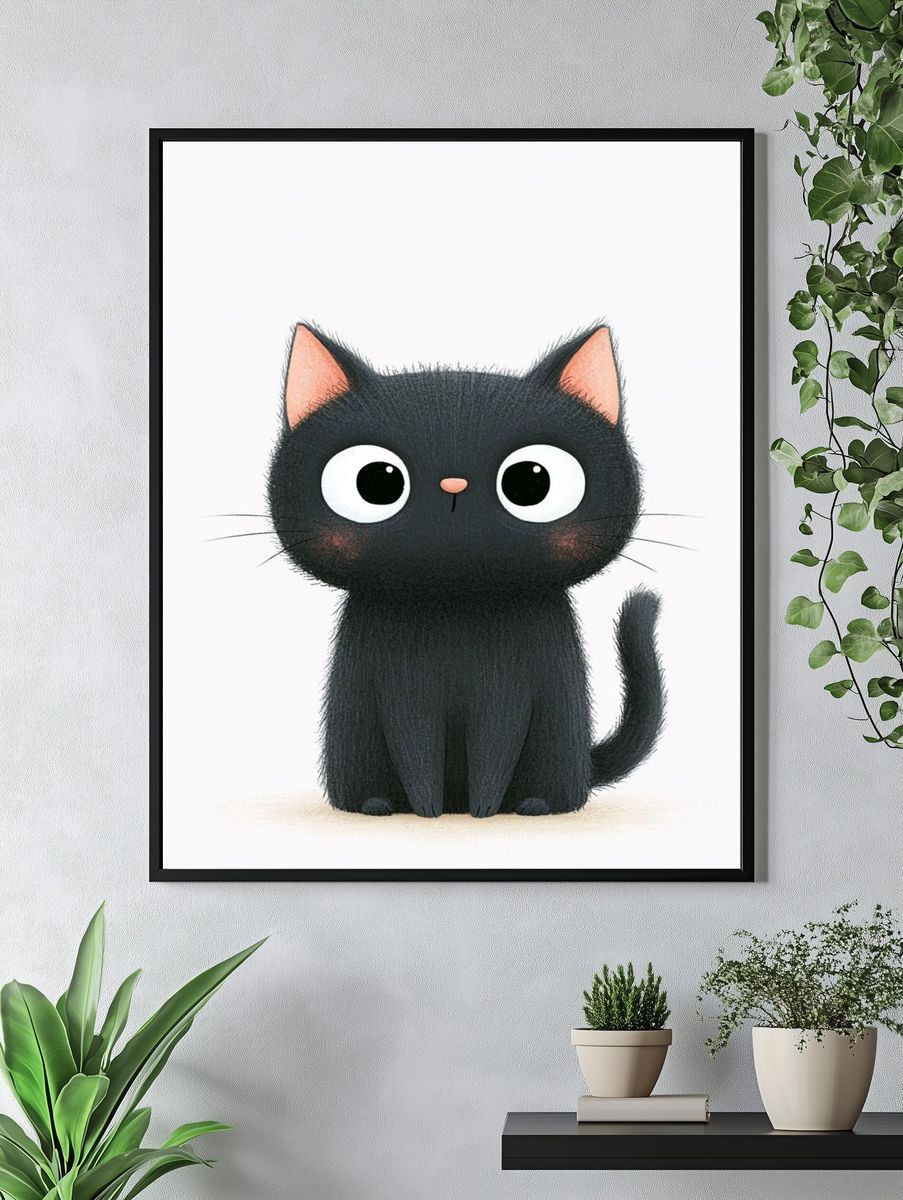Cute Black Cat Illustration Poster. — room view 4