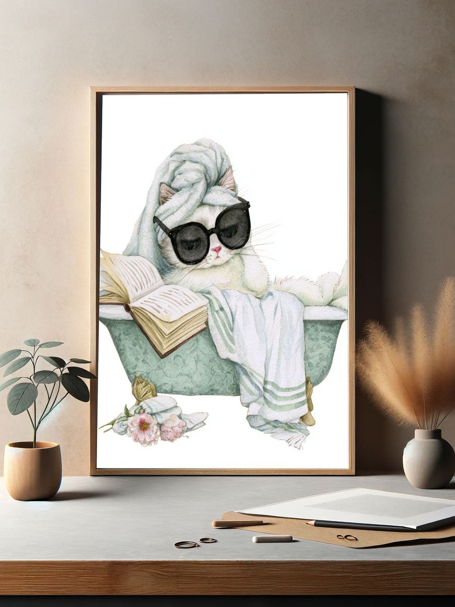 Relaxing Cat Watercolor Poster. — room view 2