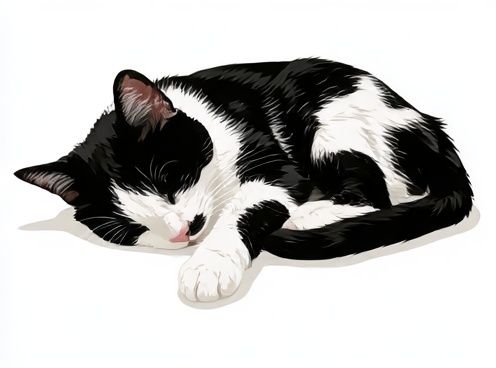 Sleeping Tuxedo Cat Illustration Poster. poster detail