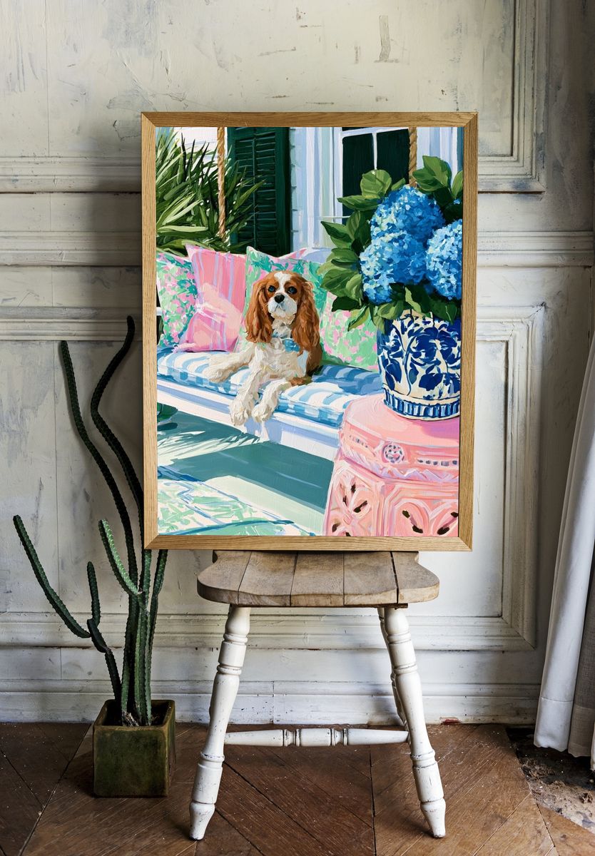 Cavalier Spaniel Porch Poster. — room view 1
