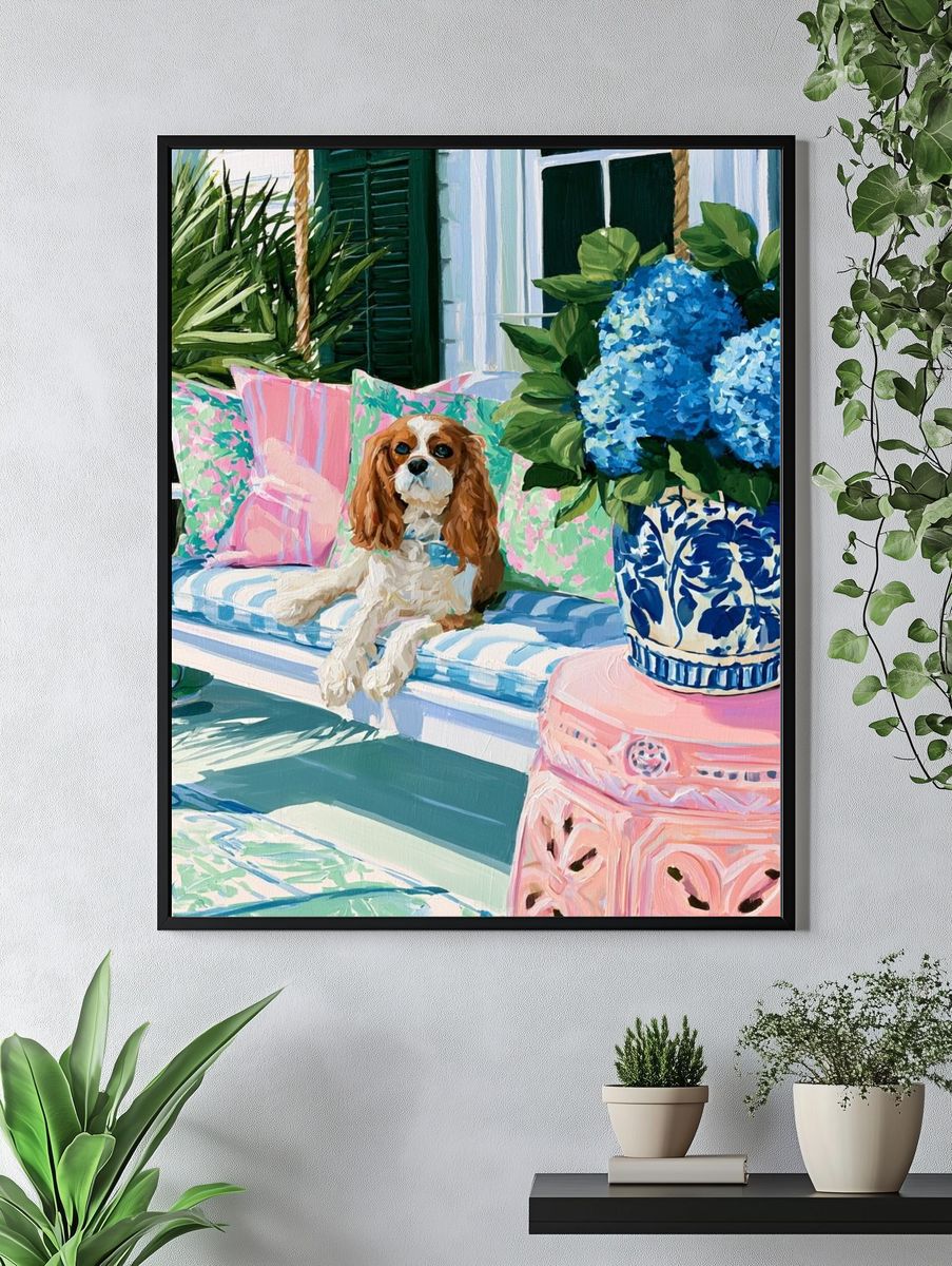 Cavalier Spaniel Porch Poster. — room view 4