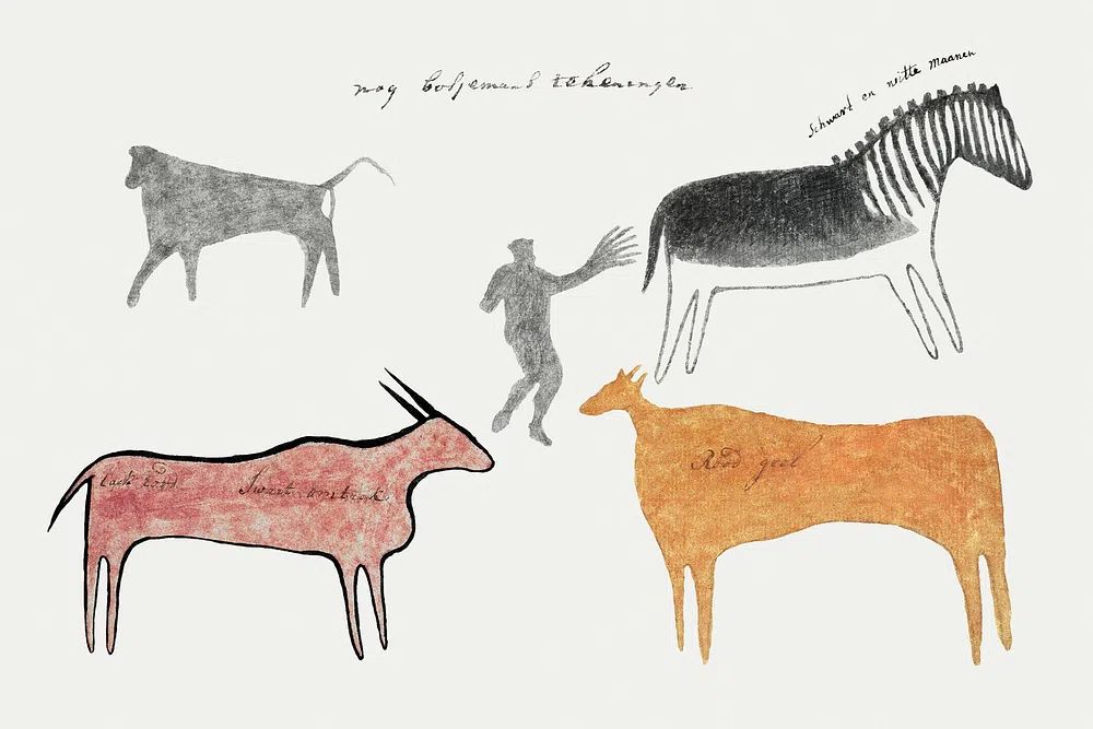 Cave Animals and Human — Vintage Print. poster — vintage art