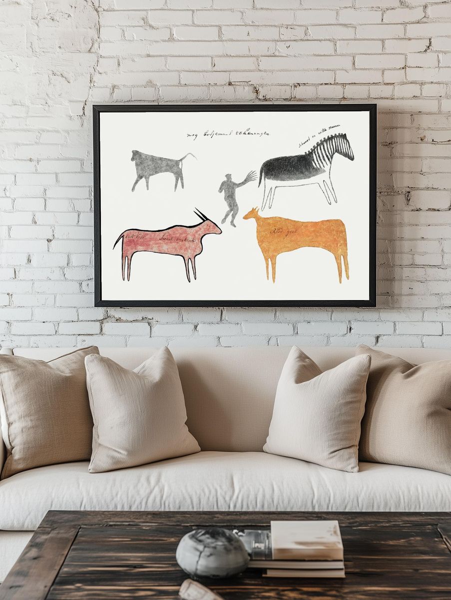 Cave Animals and Human — Vintage Print. — room view 1