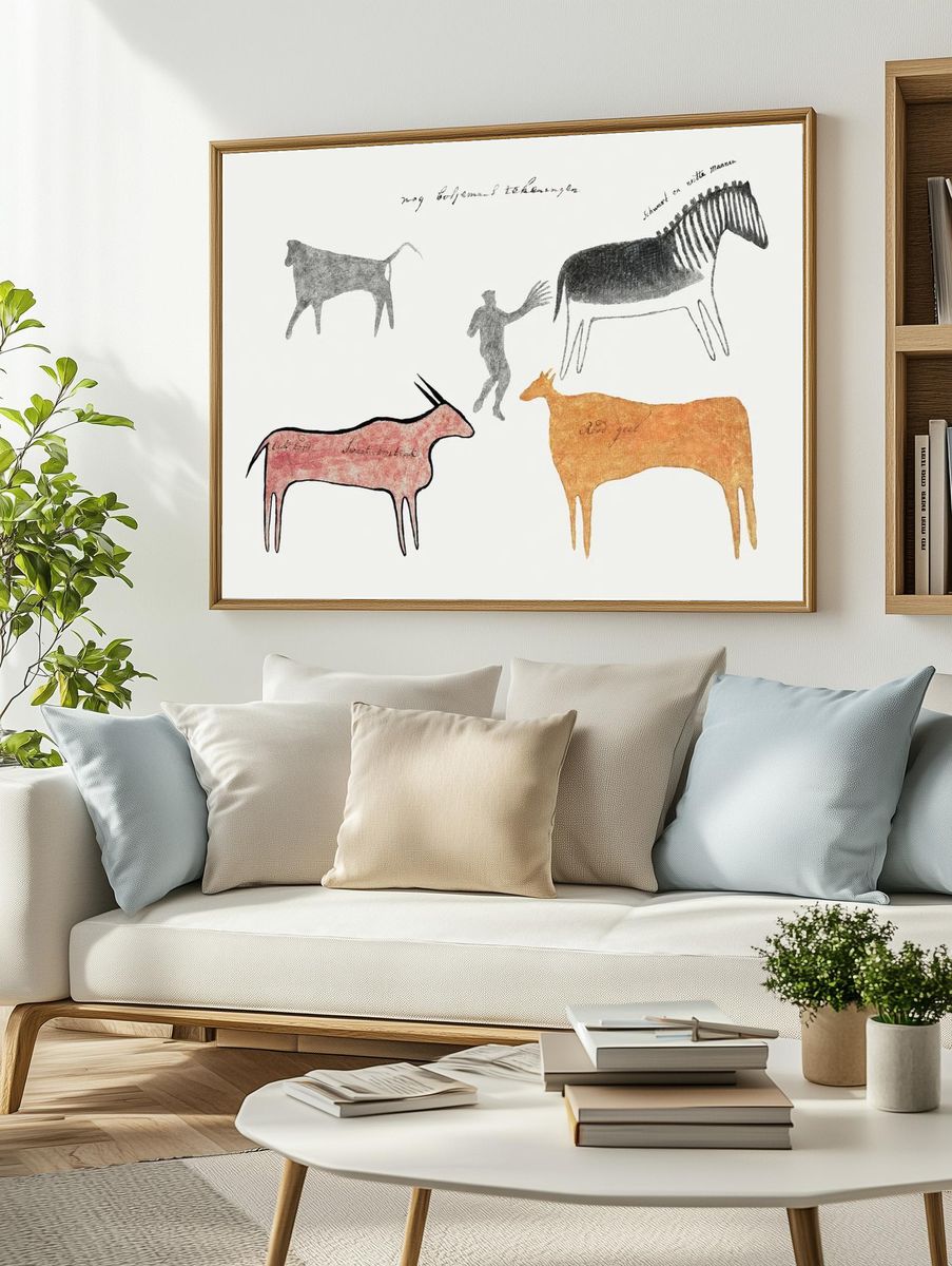 Cave Animals and Human — Vintage Print. — room view 2