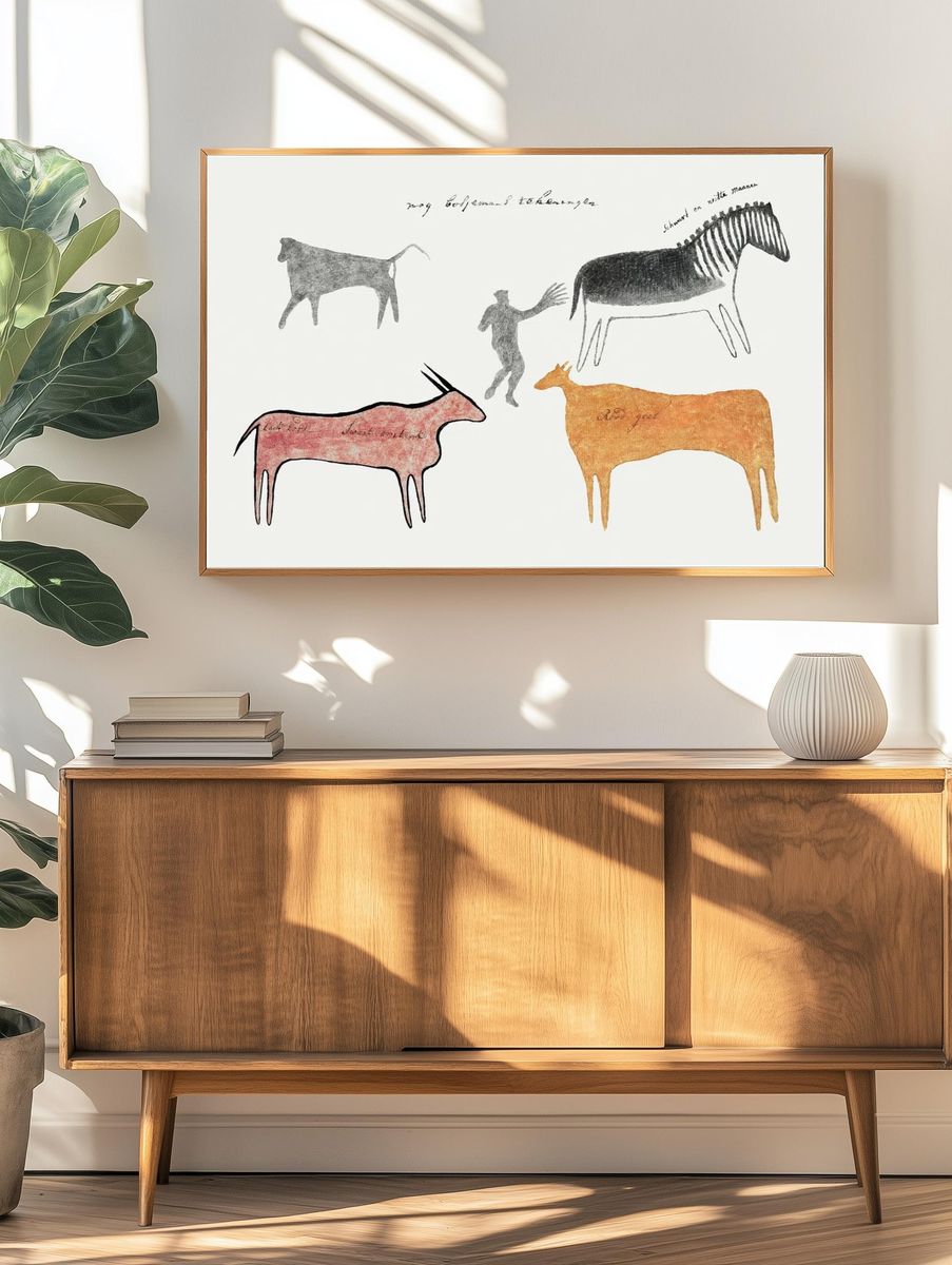 Cave Animals and Human — Vintage Print. — room view 3