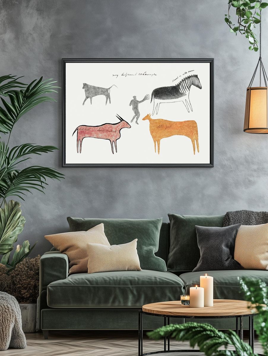 Cave Animals and Human — Vintage Print. — room view 4
