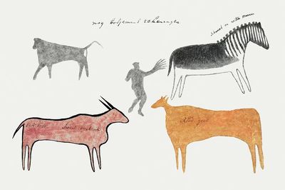 Cave Animals and Human — Vintage Print
