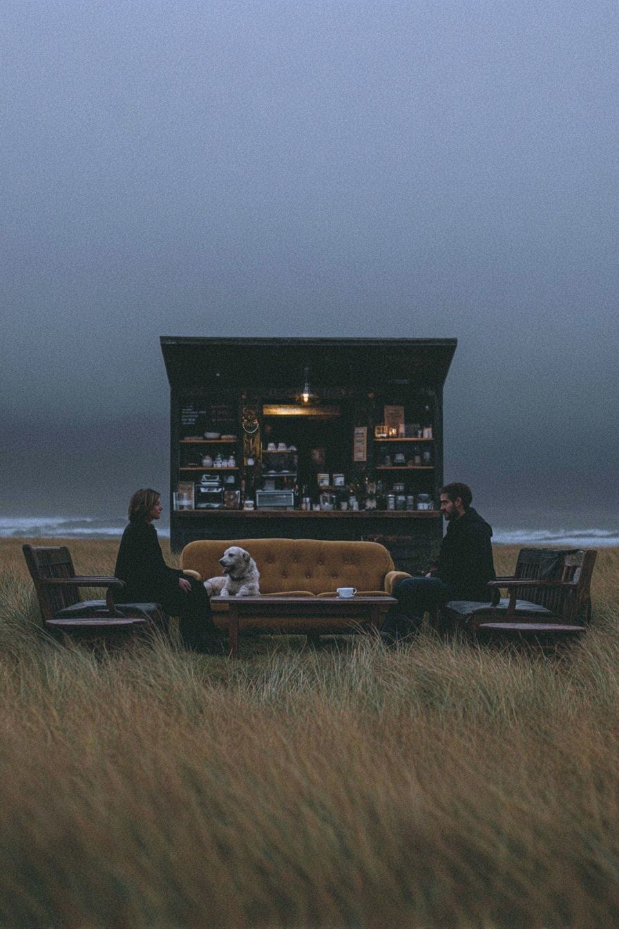 Cozy Beachside Café Scene Poster. poster detail