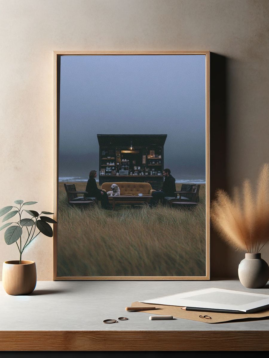 Cozy Beachside Café Scene Poster. — room view 2