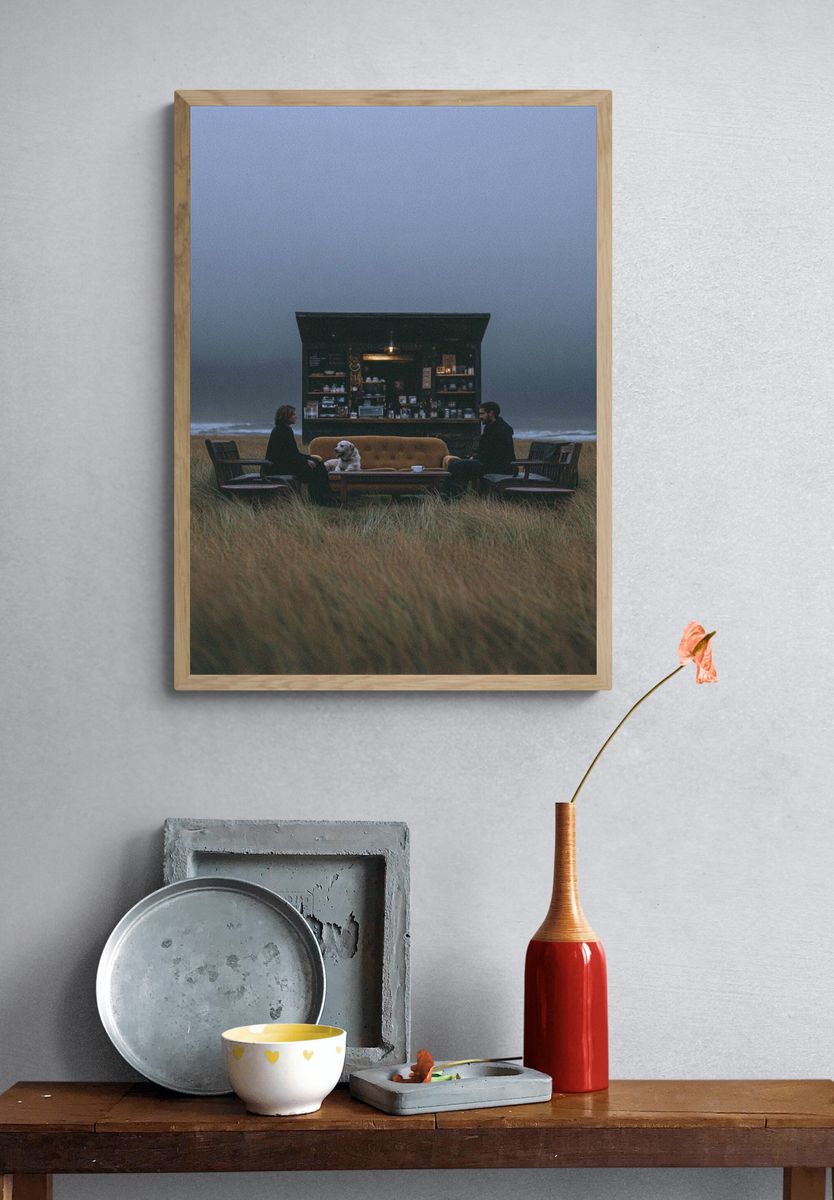 Cozy Beachside Café Scene Poster. — room view 3