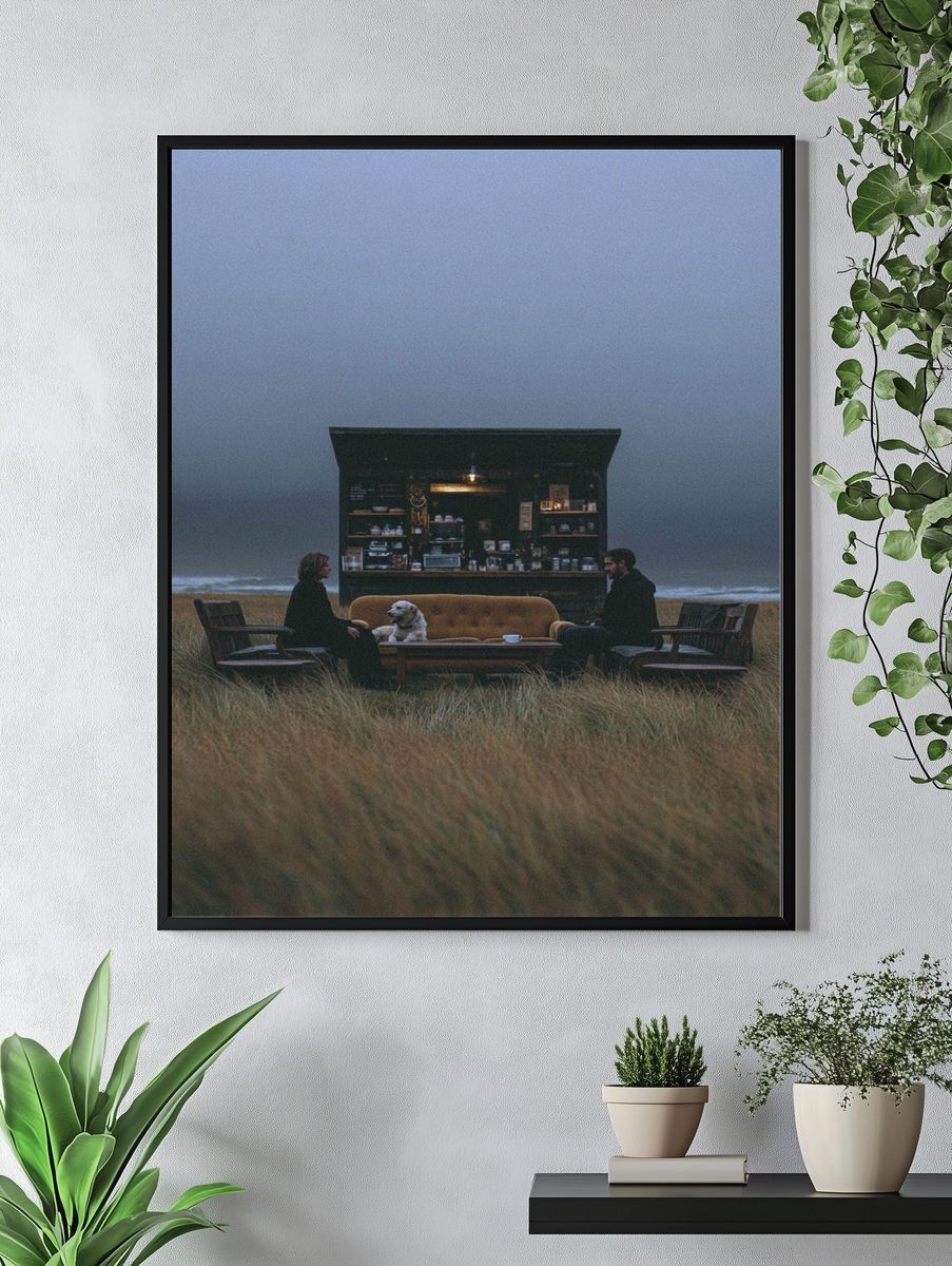 Cozy Beachside Café Scene Poster. — room view 4