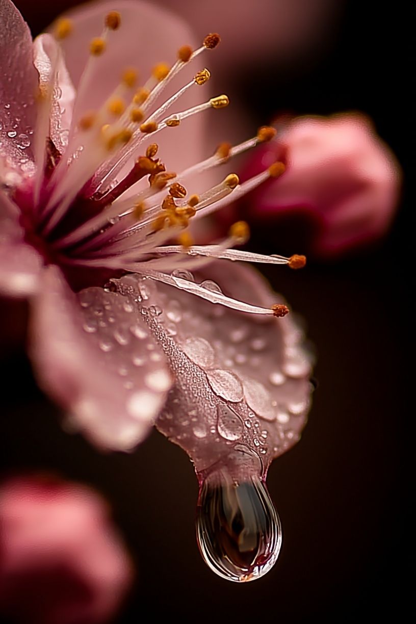 Cherry Blossom Dew Macro Print. poster detail