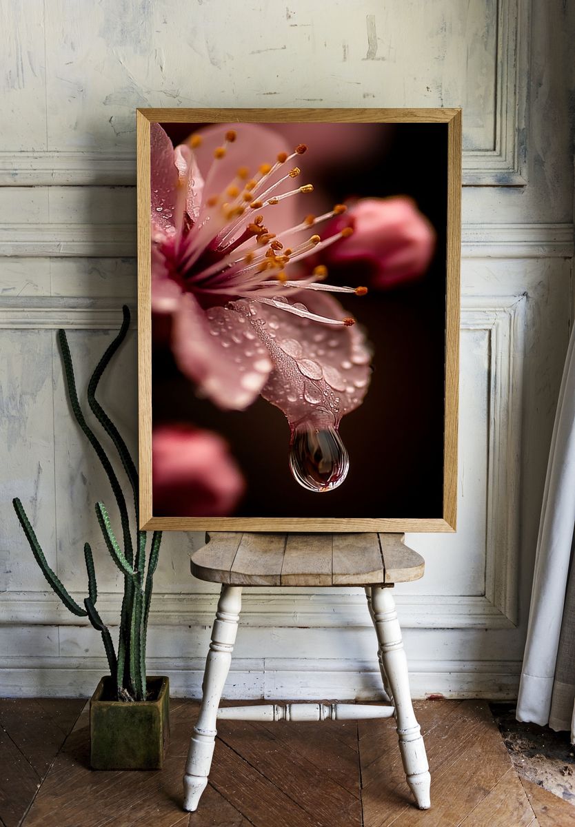 Cherry Blossom Dew Macro Print. — room view 1