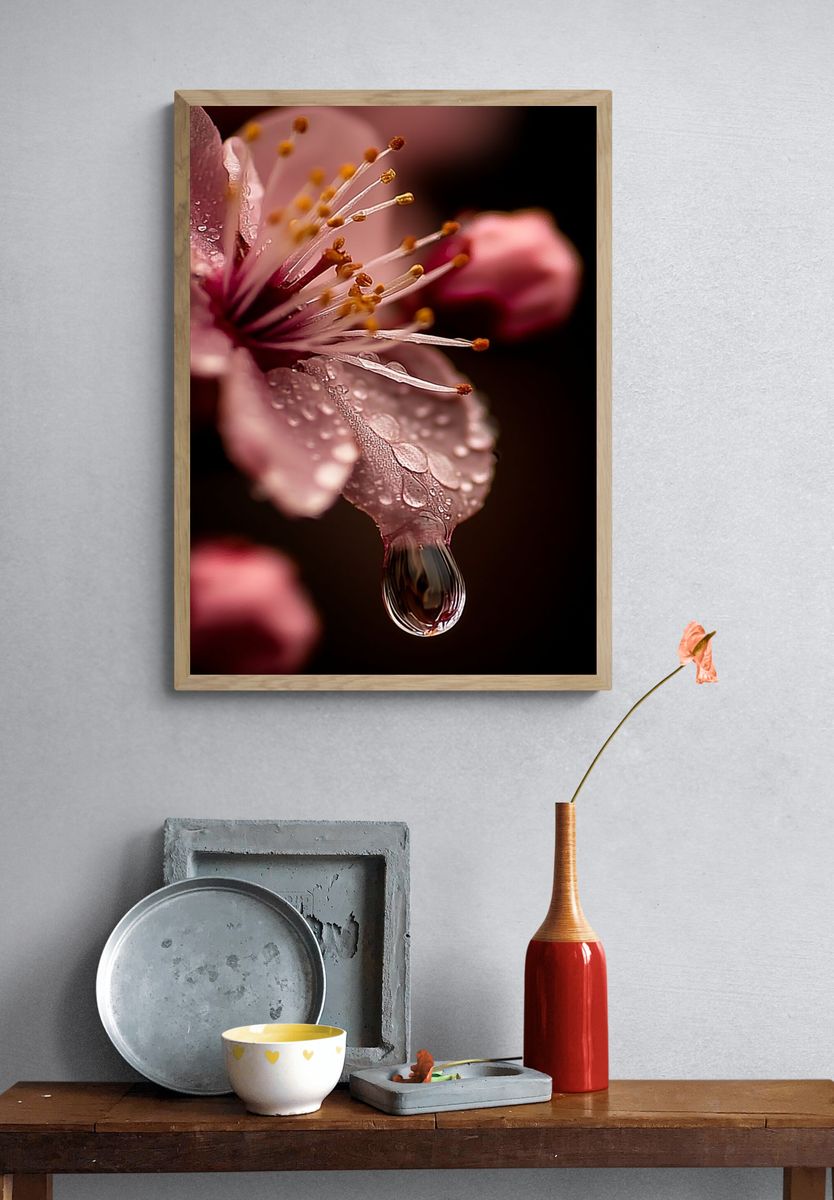 Cherry Blossom Dew Macro Print. — room view 3