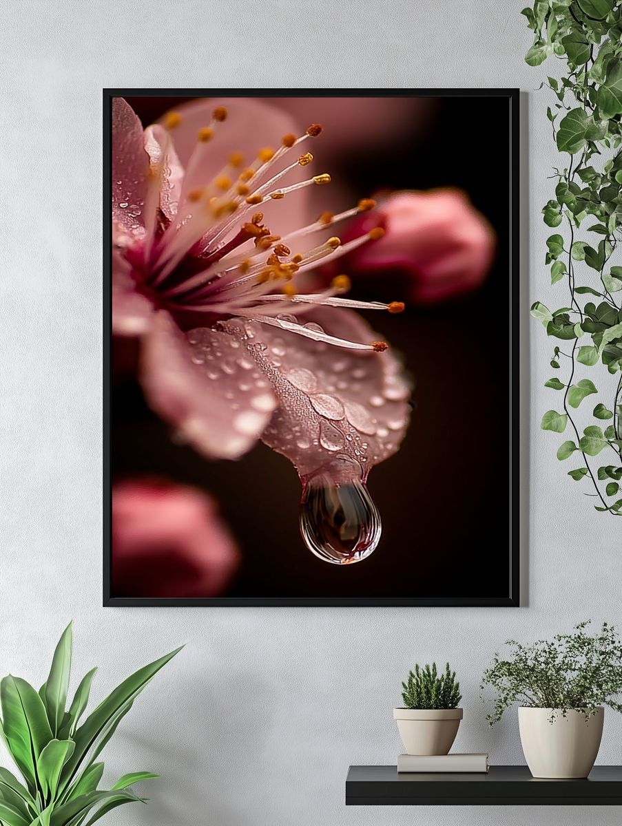Cherry Blossom Dew Macro Print. — room view 4