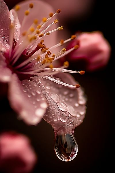 Cherry Blossom Dew Macro Print.