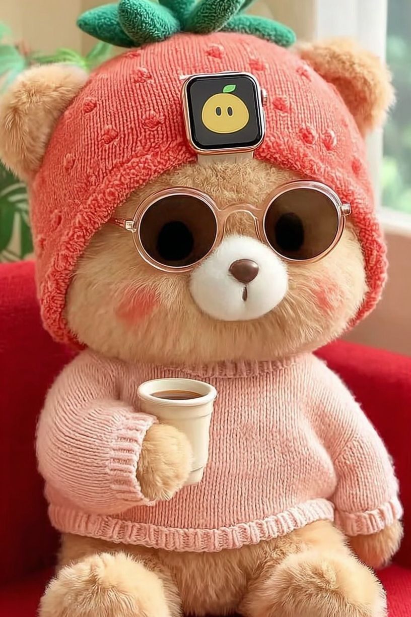 Cute Bear in Strawberry Hat — Illustration Print. poster — illustration art