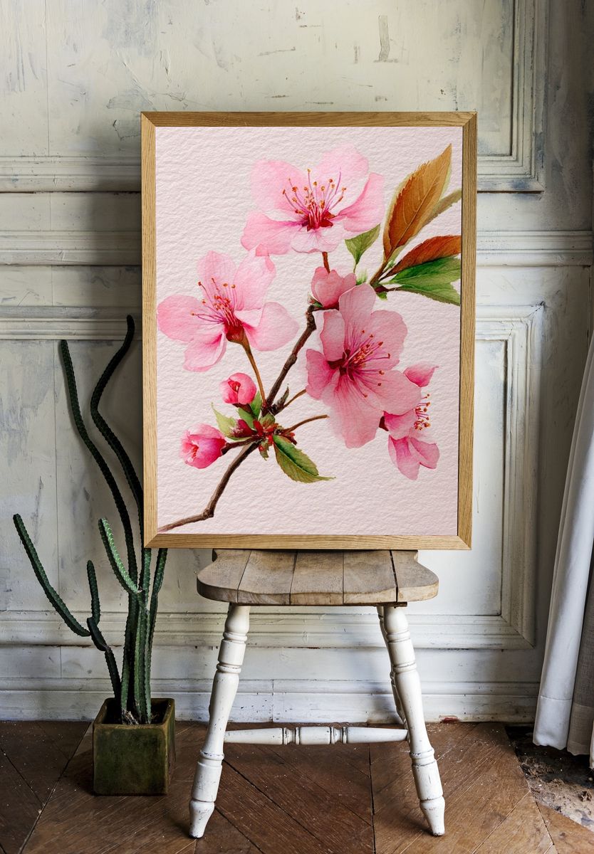 Cherry Blossom Watercolor Poster. — room view 1