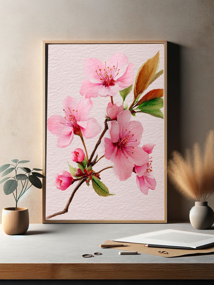 Cherry Blossom Watercolor Poster. — room view 2