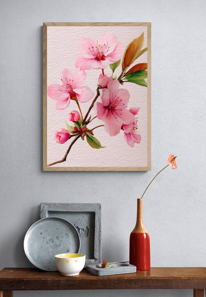 Cherry Blossom Watercolor Poster. — room view 3