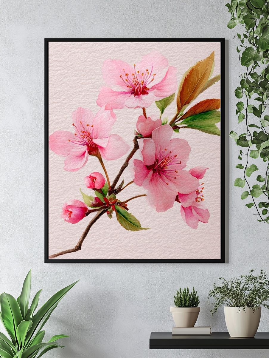 Cherry Blossom Watercolor Poster. — room view 4