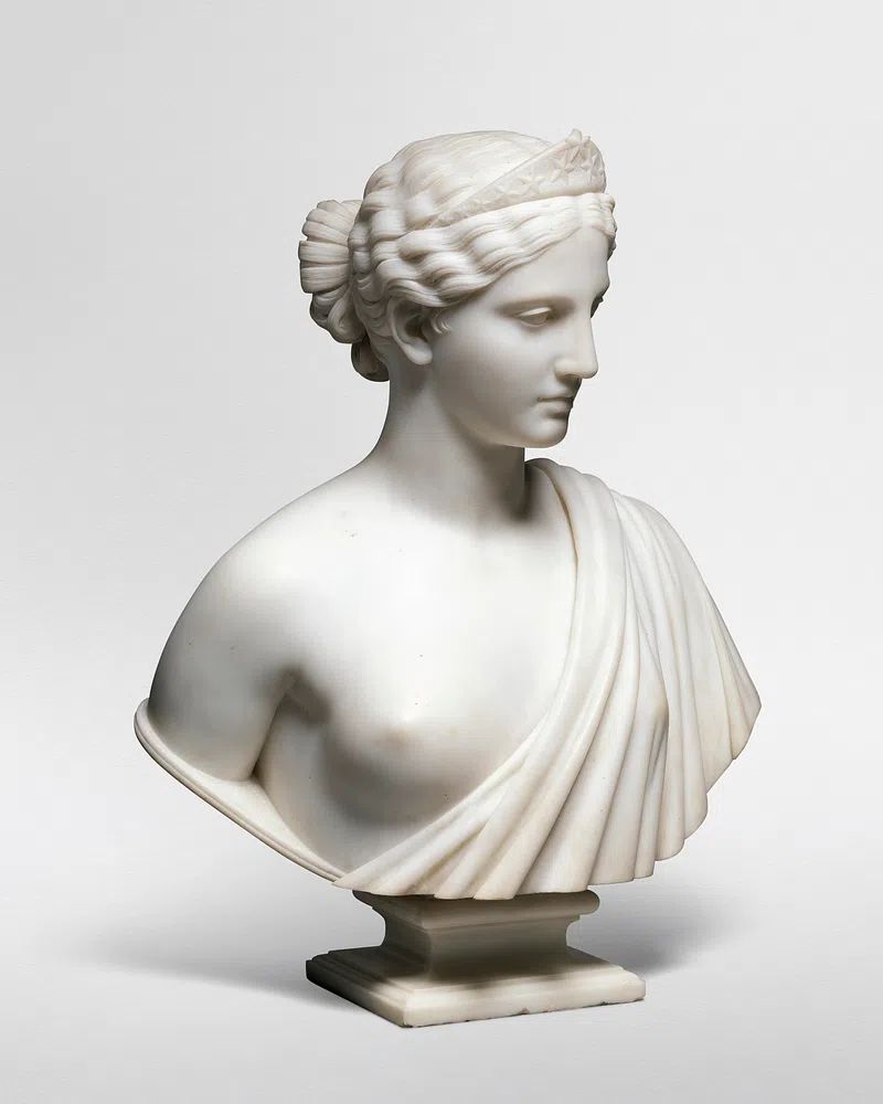 Nude woman sculpture showing America. poster detail
