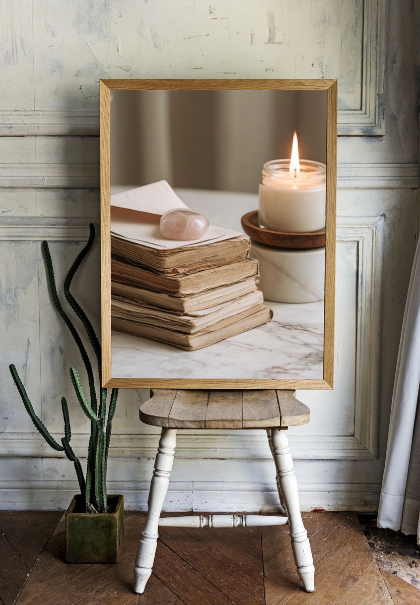 Candle and Books Still Life Print. room preview