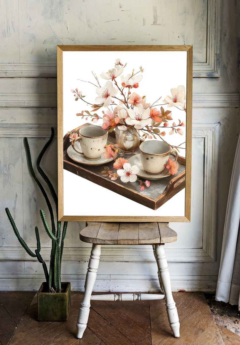 Cherry Blossom Tea Tray Illustration Print. — room view 1