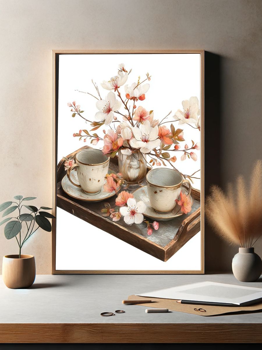 Cherry Blossom Tea Tray Illustration Print. — room view 2