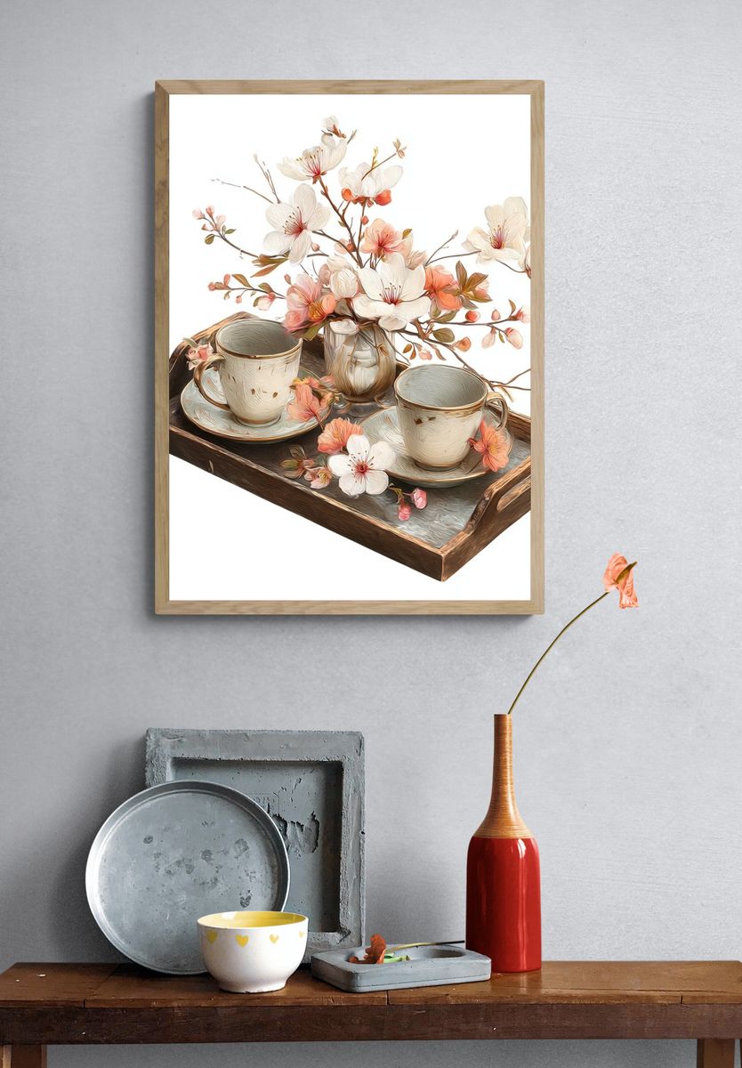 Cherry Blossom Tea Tray Illustration Print. — room view 3
