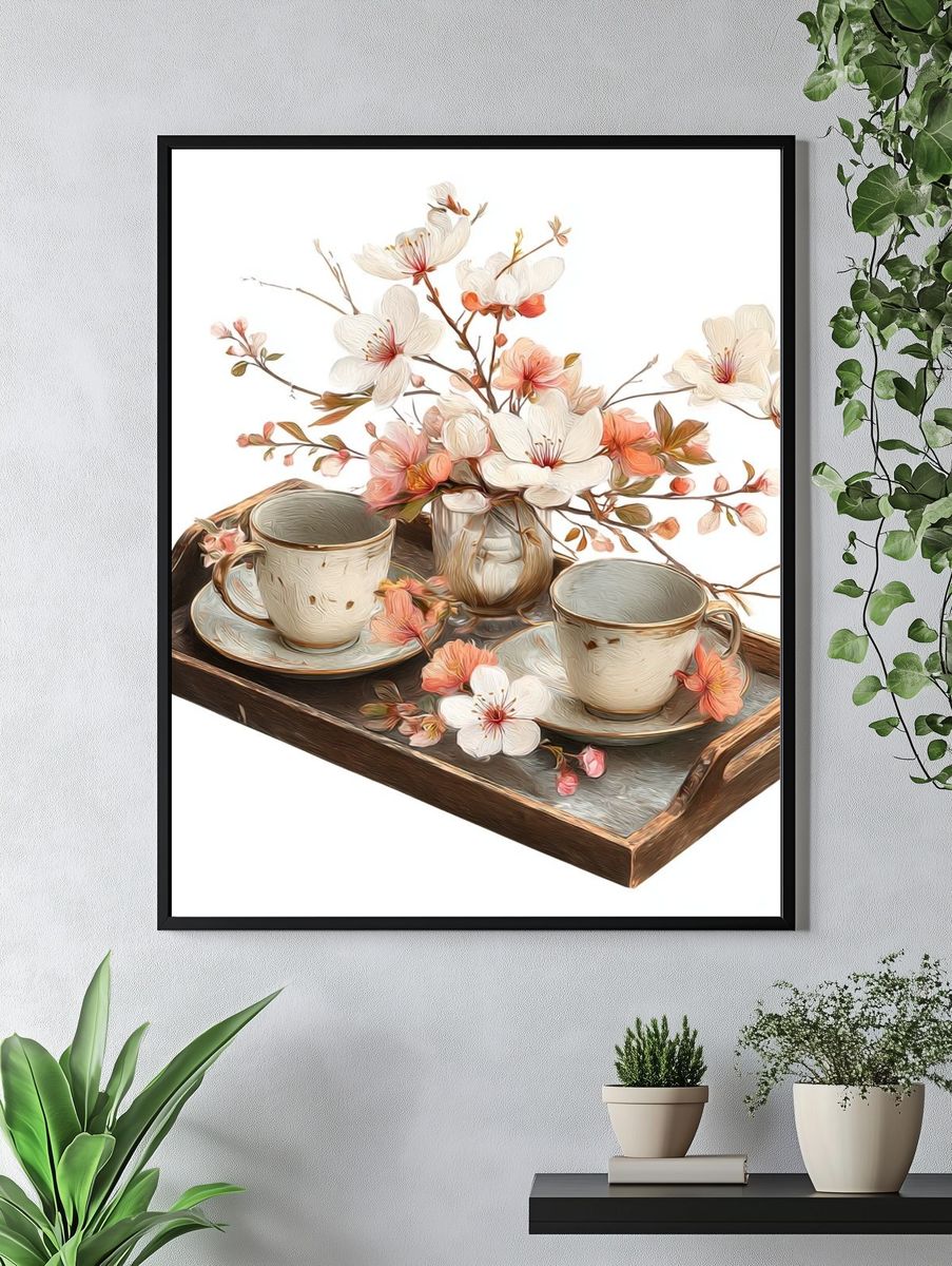 Cherry Blossom Tea Tray Illustration Print. — room view 4