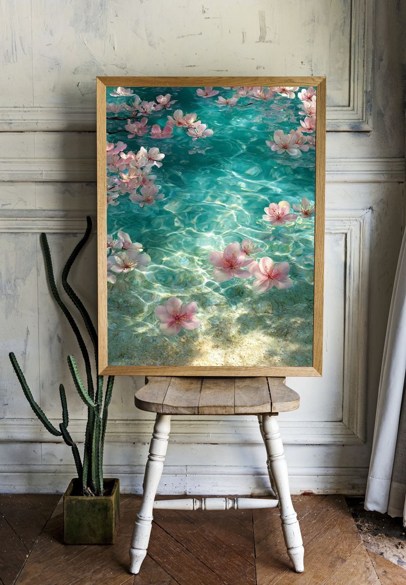 Cherry Blossom Water Reflection Poster. — room view 1