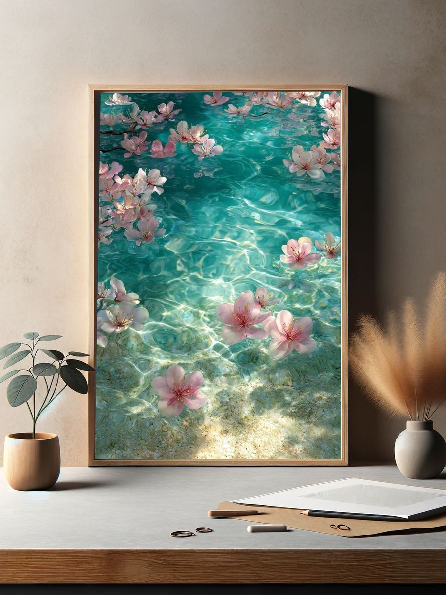 Cherry Blossom Water Reflection Poster. — room view 2