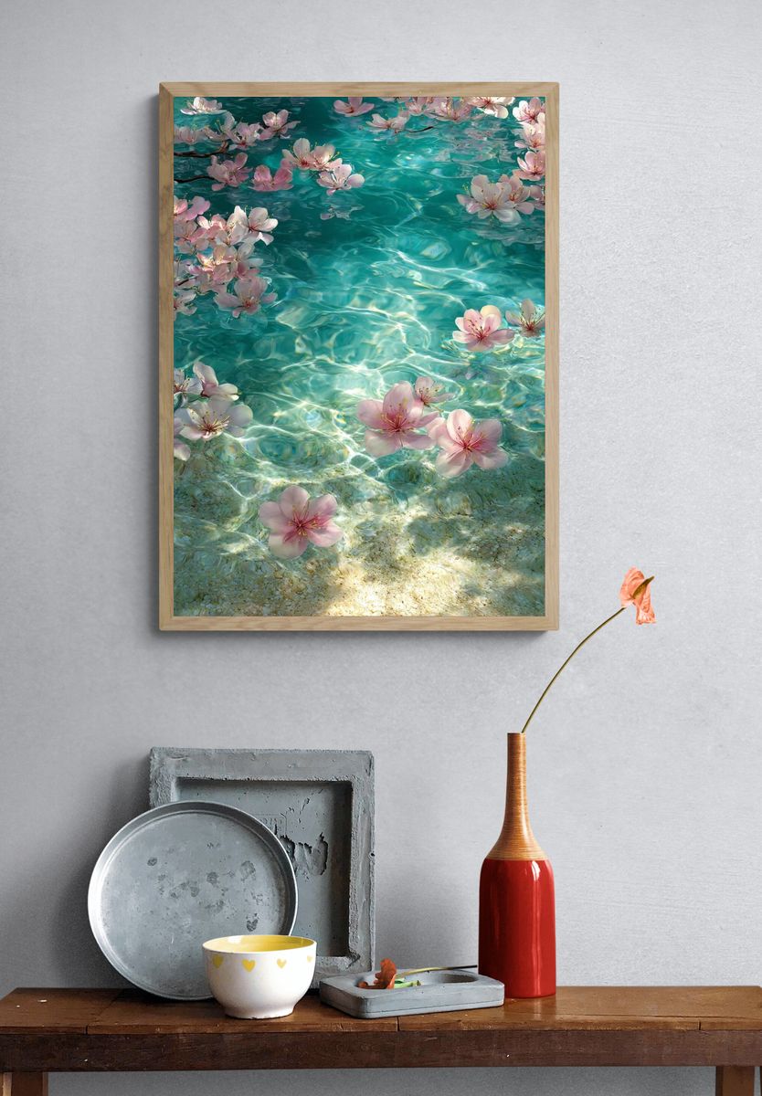 Cherry Blossom Water Reflection Poster. — room view 3