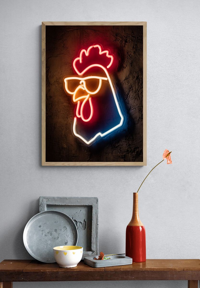 Cool Chicken Neon Poster. — room view 3