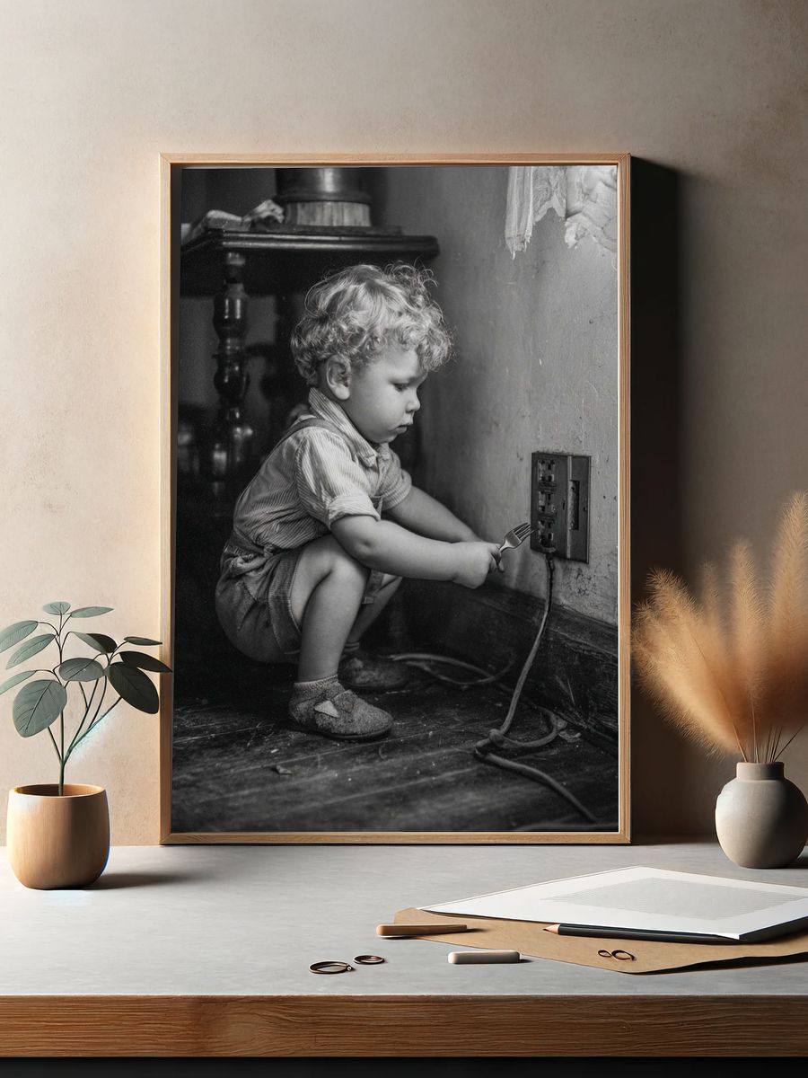 Curious Child — Black-White Print. — room view 2