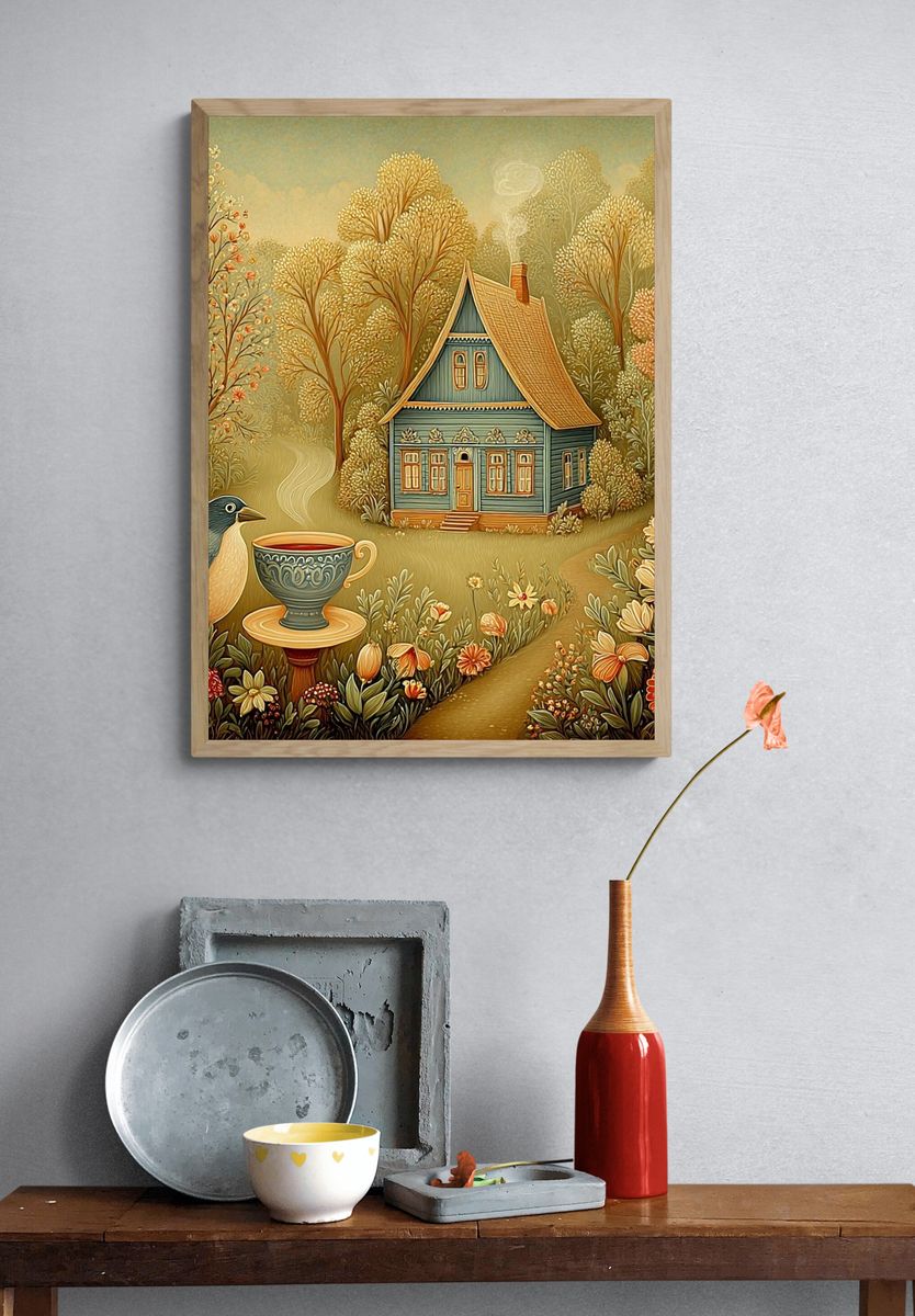 Cozy Cottage in Autumn — Illustration Print. — room view 3
