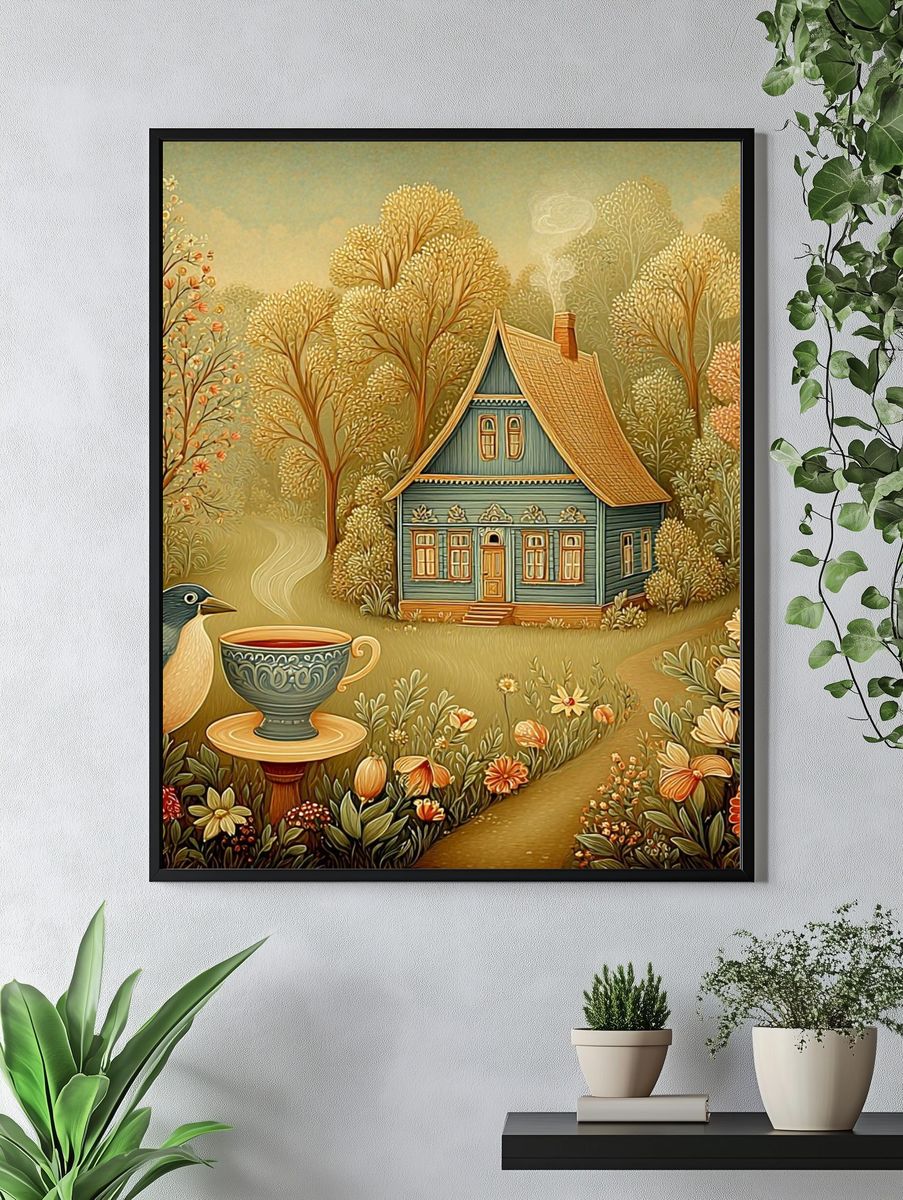 Cozy Cottage in Autumn — Illustration Print. — room view 4