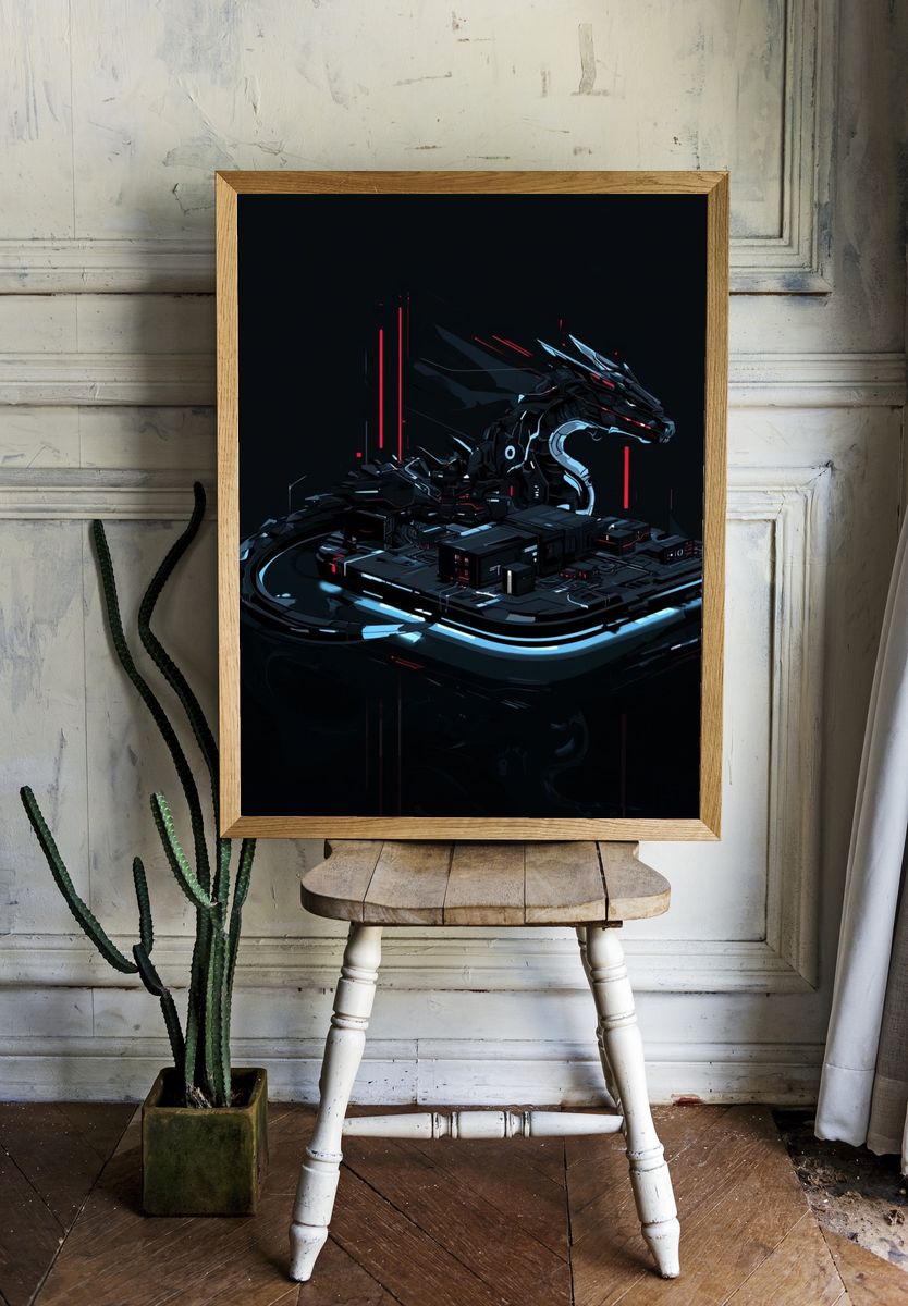 Cyber Dragon Neon Print. — room view 1