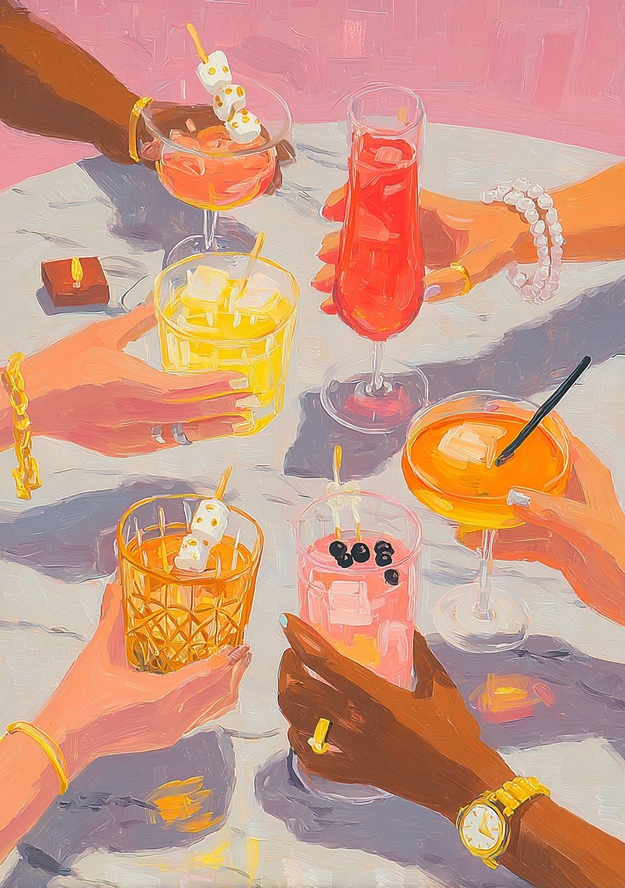 Colorful Cocktails Gathering — Illustration Print. poster — illustration art