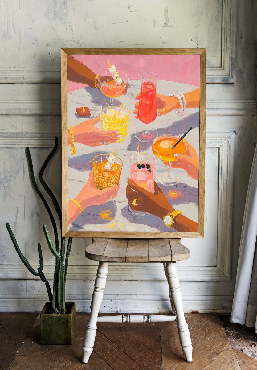 Colorful Cocktails Gathering — Illustration Print. — room view 1