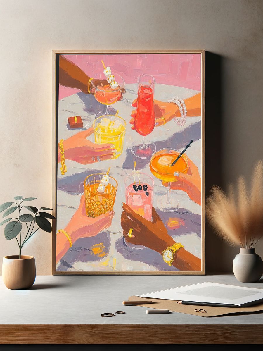 Colorful Cocktails Gathering — Illustration Print. — room view 2