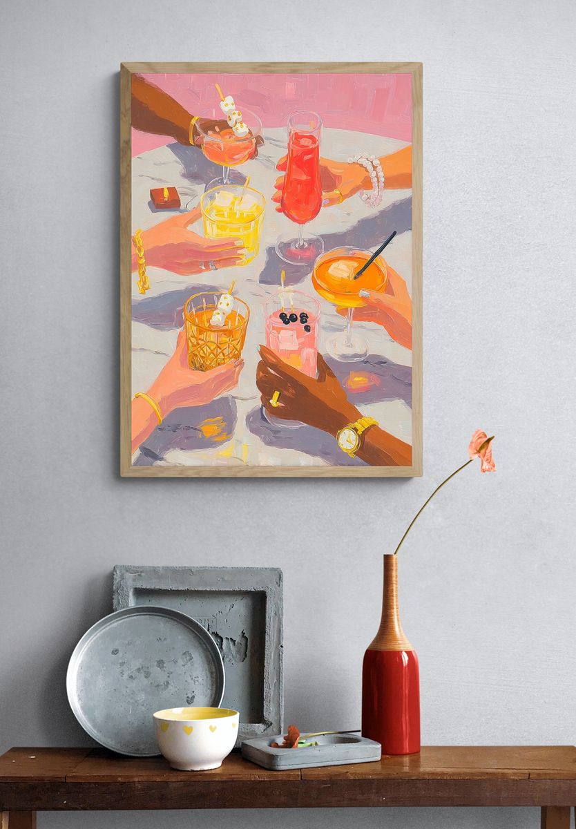 Colorful Cocktails Gathering — Illustration Print. — room view 3